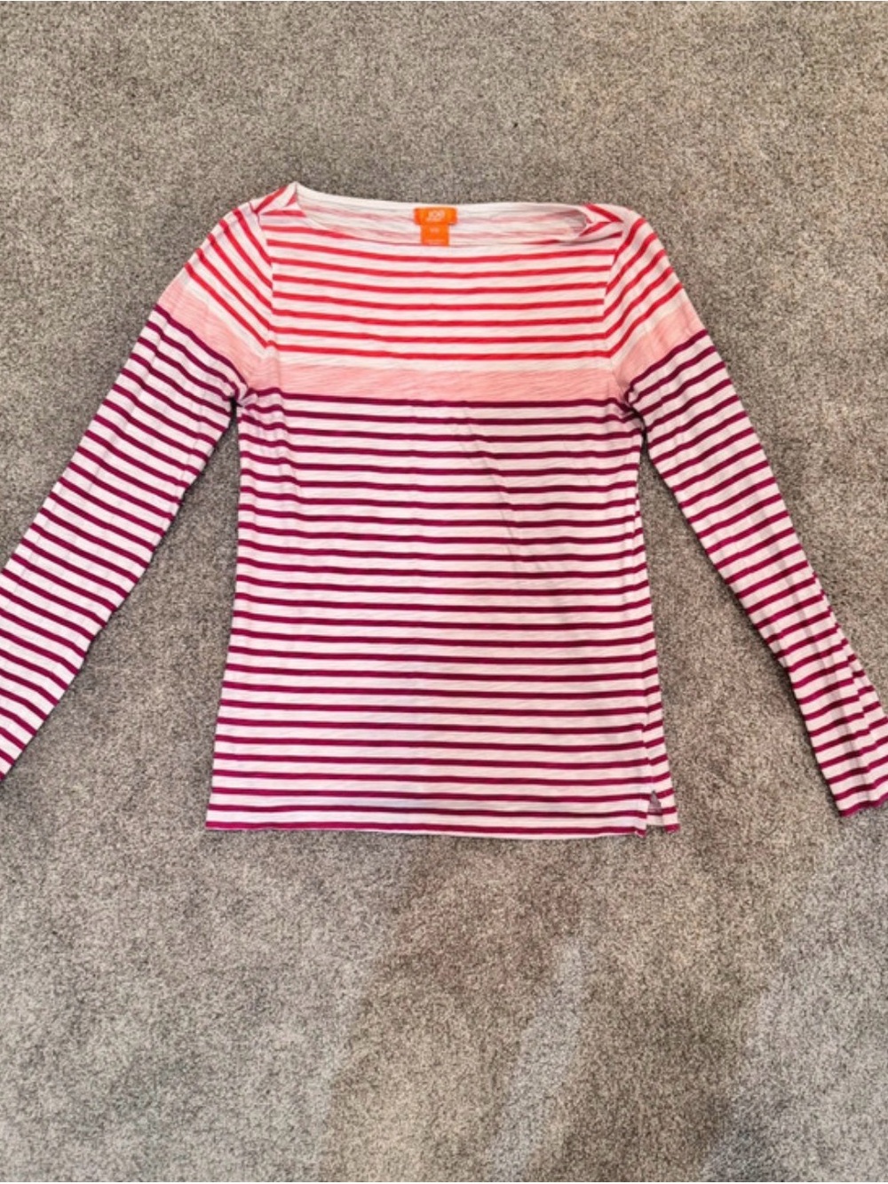 Joe Fresh Striped Long-Sleeve Crewneck Top in Pink and White
